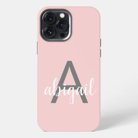Etui iPhone 13 Pro Max Élégant rose moderne monogramme nom (Verso)