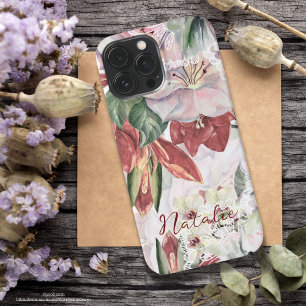 Etui iPhone 13 Pro Max Élégant script de monogramme floral rustique moder