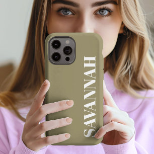 Etui iPhone 13 Pro Max Élégant vert olive nom personnalisé simple