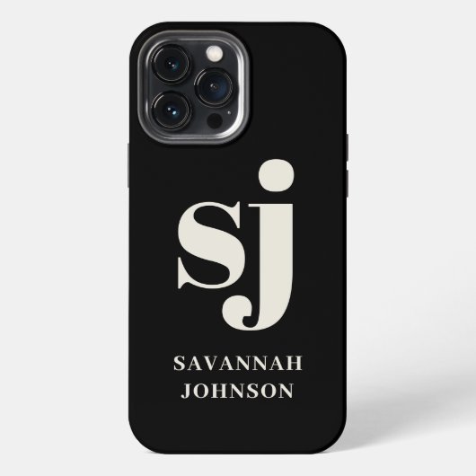 Etui iPhone 13 Pro Max Élégante initiales de monogramme noir (Verso)