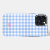 Etui iPhone 13 Pro Max en vichy bleu coque iphone (Verso Horizontal)