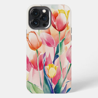Etui iPhone 13 Pro Max Étui de téléphone à motif de tulipes de style aqua