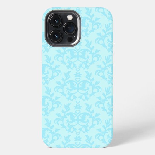 Etui iPhone 13 Pro Max Étui iPhone bleu damassé botanique (Verso)