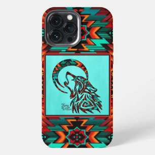 Etui iPhone 13 Pro Max Étui iPhone Loup Tribal Hurleur à la Lune