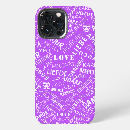 Etui iPhone 13 Pro Max Étui iPhone Love Text multilingue violet (Verso)