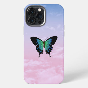 Etui iPhone 13 Pro Max Étui pour iPhone papillon noir et bleu coloré