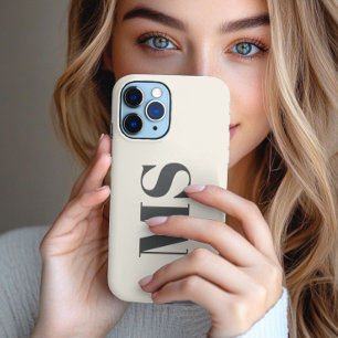 Etui iPhone 13 Pro Max Étui simple avec monogramme crème initial