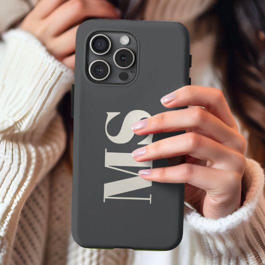 Etui iPhone 13 Pro Max Étui simple avec monogramme initial crème et gris