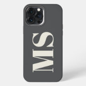Etui iPhone 13 Pro Max Étui simple avec monogramme initial crème et gris (Verso)
