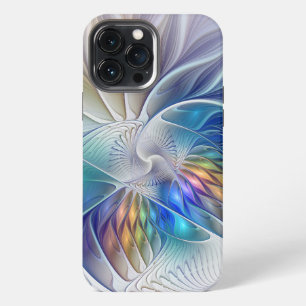 Etui iPhone 13 Pro Max Fantaisie florale, fleur fractale abstraite coloré
