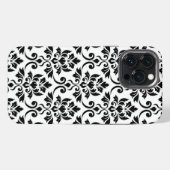 Etui iPhone 13 Pro Max Feuille Damask Lg Motif noir sur blanc (Verso Horizontal)