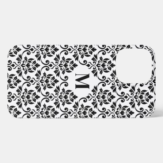 Etui iPhone 13 Pro Max Feuille Damask Motif noir (personnalisé) (Verso Horizontal)