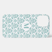 Etui iPhone 13 Pro Max Feuille Damask Motif Turquoise (personnalisé) (Verso Horizontal)