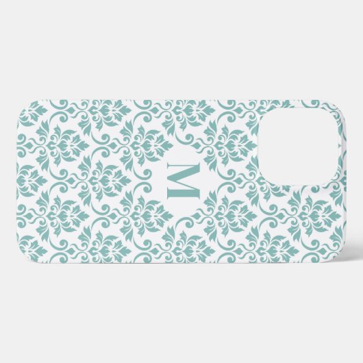 Etui iPhone 13 Pro Max Feuille Damask Motif Turquoise (personnalisé) (Verso Horizontal)