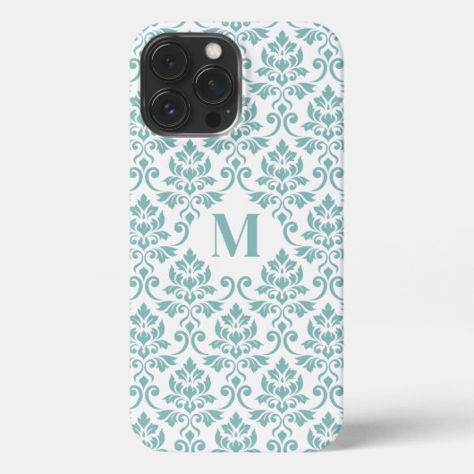 Etui iPhone 13 Pro Max Feuille Damask Motif Turquoise (personnalisé) (Verso)