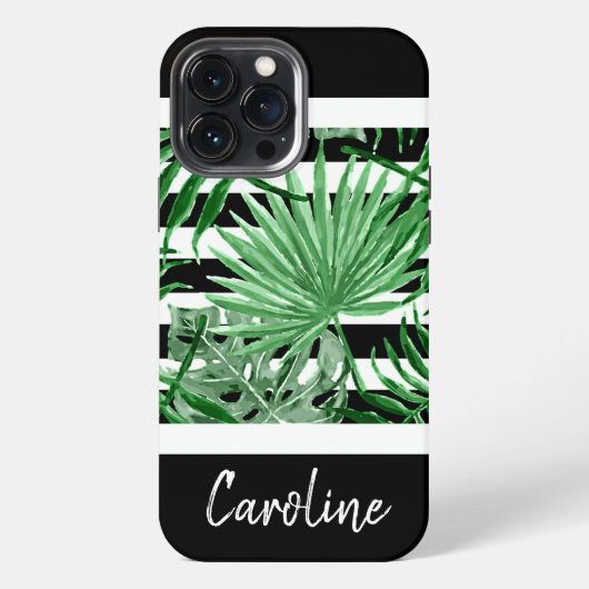Etui iPhone 13 Pro Max Feuilles de palme tropicales personnalisées Blancs (Verso)