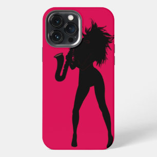 Etui iPhone 13 Pro Max Fille de musique jazz Saxo - Votre couleur - Texte