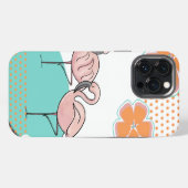Etui iPhone 13 Pro Max Flamant rose côté piscine (Verso Horizontal)