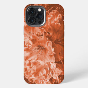 Etui iPhone 13 Pro Max Fleur agrandie avec léger relief, saumon brun