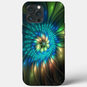 Etui iPhone 13 Pro Max Fleur de fantaisie lumineuse, fractale abstraite c