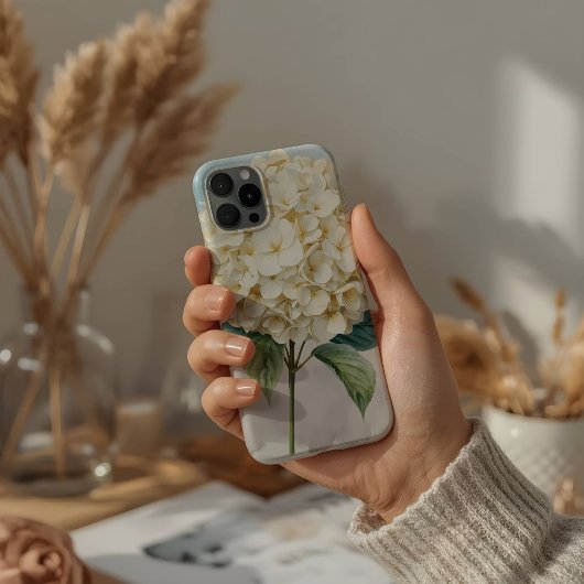 Etui iPhone 13 Pro Max Fleur de Hydrangea blanche à l'aquarelle délicate