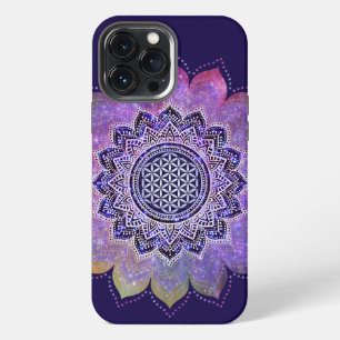 Etui iPhone 13 Pro Max Fleur de Vie - Galaxie de style vintage Espace 1