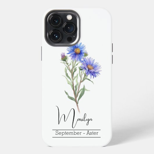 Etui iPhone 13 Pro Max Fleur du mois de naissance Septembre Aster (Verso)