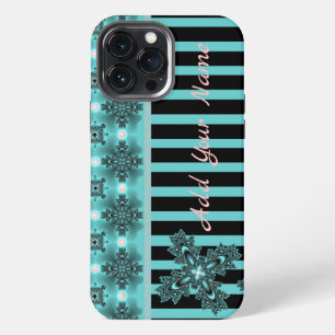Etui iPhone 13 Pro Max Fleurs Artdeco de style rétro, ajoutez votre nom