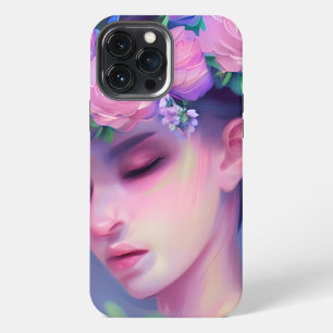 Etui iPhone 13 Pro Max Fleurs de jolie demoiselle dans les cheveux Art ét