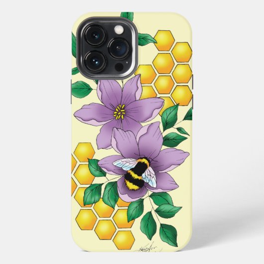 Etui iPhone 13 Pro Max Fleurs de lavande de bourdon Jaune (Verso)