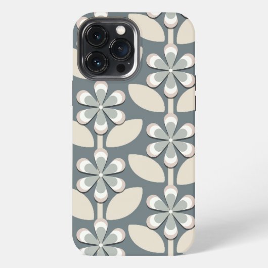 Etui iPhone 13 Pro Max Fleurs Rétro Vert Sauge (Verso)