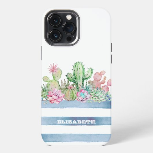 Etui iPhone 13 Pro Max Fleurs Succulentes Rayures Cactus (Verso)