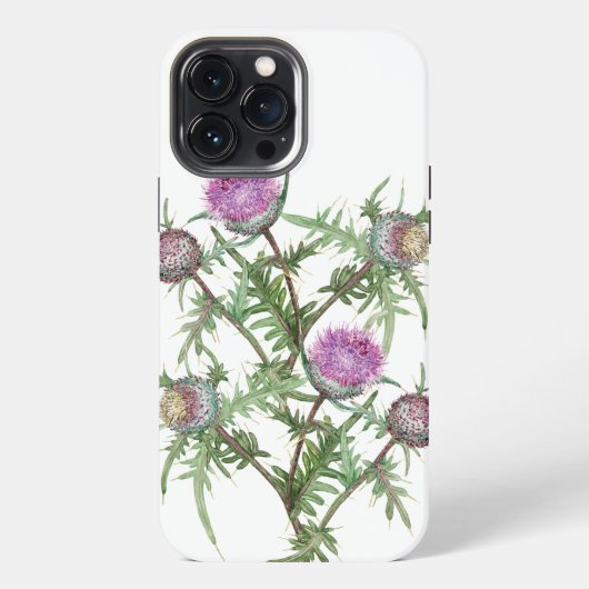 Etui iPhone 13 Pro Max Fleurs violettes de chardon (Verso)