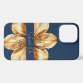 Etui iPhone 13 Pro Max Floral bleu et or iPhone 13 Coque (Verso Horizontal)