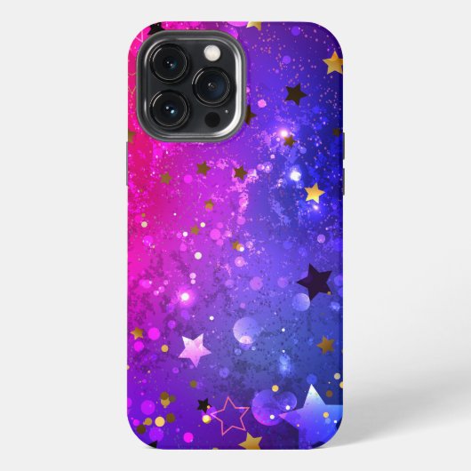 Etui iPhone 13 Pro Max Fond bleu rose brillant (Verso)