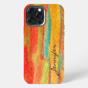 Etui iPhone 13 Pro Max Fond grain de bois moderne coloré