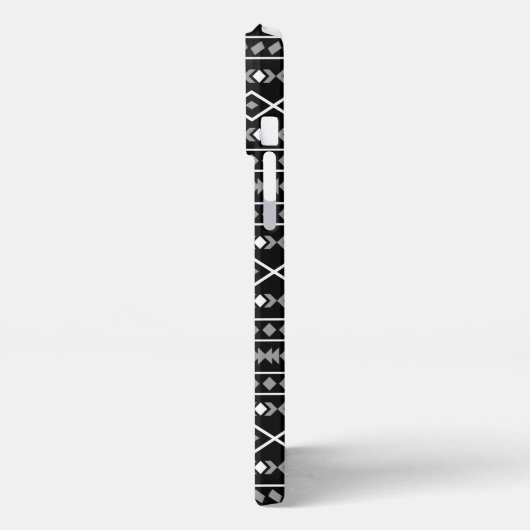Etui iPhone 13 Pro Max Formes Aztec Motif gris noir (Côté gauche)