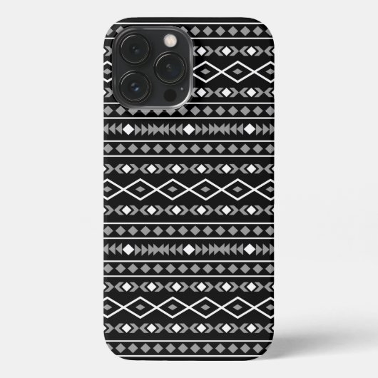 Etui iPhone 13 Pro Max Formes Aztec Motif gris noir (Verso)