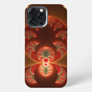 Etui iPhone 13 Pro Max Fractale moderne abstraite lumineuse orange rouge