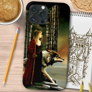 Etui iPhone 13 Pro Max Gardienne Loup Sorcière Mystique Portail de Pierre
