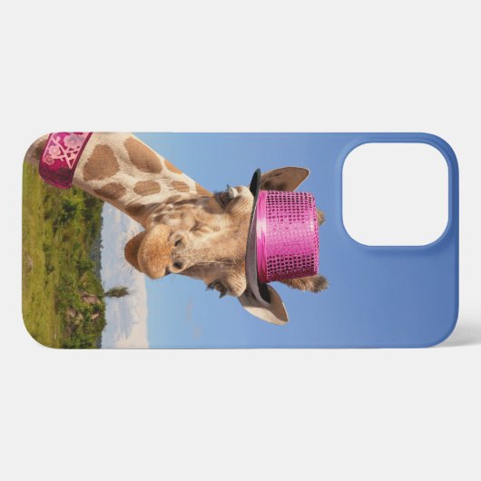 Etui iPhone 13 Pro Max Giraffe en casquette rose étincelant (Verso Horizontal)