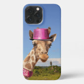 Etui iPhone 13 Pro Max Giraffe en casquette rose étincelant (Verso)