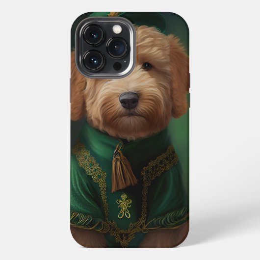 Etui iPhone 13 Pro Max Goldendoodle Chien en robe de la Saint-Patrick (Verso)
