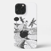 Etui iPhone 13 Pro Max Graphique noir de nénuphars (Verso)