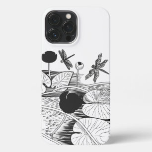 Etui iPhone 13 Pro Max Graphique noir de nénuphars