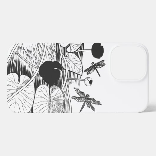 Etui iPhone 13 Pro Max Graphique noir de nénuphars (Verso Horizontal)