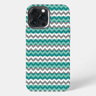 Etui iPhone 13 Pro Max Gris Chevrons Zigzag Menthe