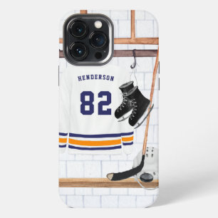 Etui iPhone 13 Pro Max Hockey sur glace bleu et orange Maillot Monogram