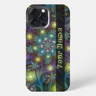 Etui iPhone 13 Pro Max Illuminé bleu Abstrait violet Fractal Nom