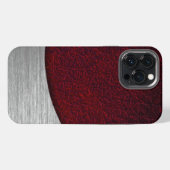 Etui iPhone 13 Pro Max Impression Cuir Rouge et Acier Brossé (Verso Horizontal)